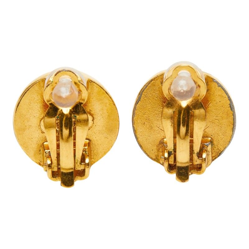 Chanel CC Logo Gripoix Earrings Gold Red Plated — view 3