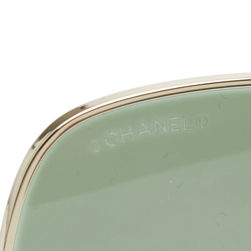 Chanel CC Logo Butterfly Sunglasses Green Gold Plated Leather Eyewear — view 4