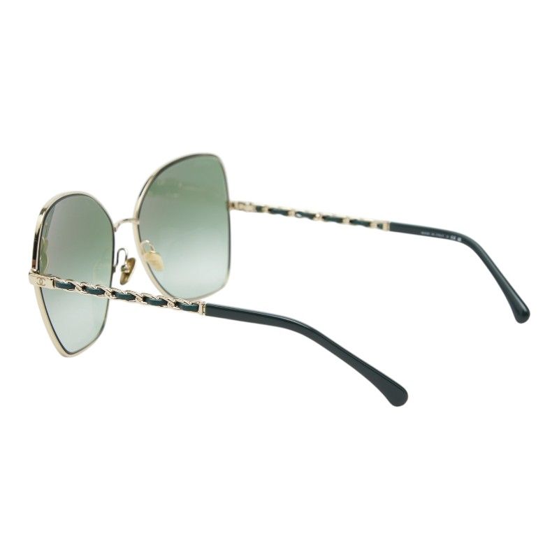 Chanel CC Logo Butterfly Sunglasses Green Gold Plated Leather Eyewear — view 2