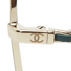 Chanel CC Logo Butterfly Sunglasses Green Gold Plated Leather Eyewear — view 5