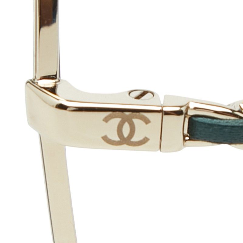 Chanel CC Logo Butterfly Sunglasses Green Gold Plated Leather Eyewear — view 5