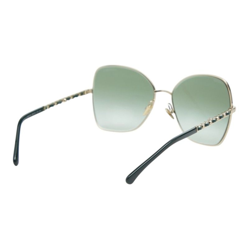 Chanel CC Logo Butterfly Sunglasses Green Gold Plated Leather Eyewear — view 3