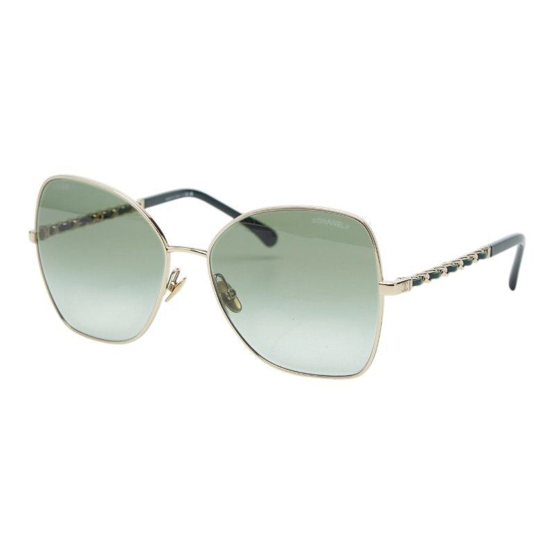 Chanel CC Logo Butterfly Sunglasses Green Gold Plated Leather Eyewear