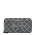 Chanel CC Logo Ultra Stitch Round Zip Wallet Gray Lambskin