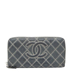 Chanel CC Logo Ultra Stitch Round Zip Wallet Gray Lambskin