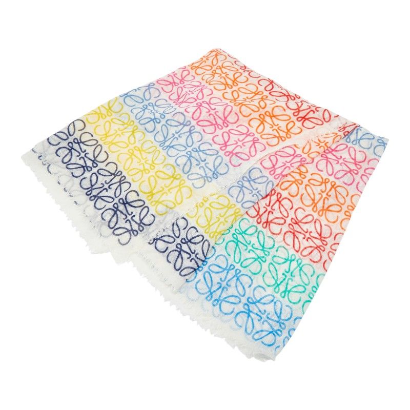 Loewe Anagram Shawl White Multicolor Silk Wool Scarf