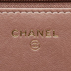 Chanel CC Logo Chain Wallet Shoulder Bag Gray Pink Leather — view 9