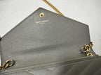 Saint Laurent Yves Chain Wallet Cassandra Gray Leather Stitch Gold — view 8