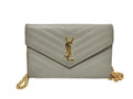 Saint Laurent Yves Chain Wallet Cassandra Gray Leather Stitch Gold