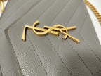 Saint Laurent Yves Chain Wallet Cassandra Gray Leather Stitch Gold — view 9