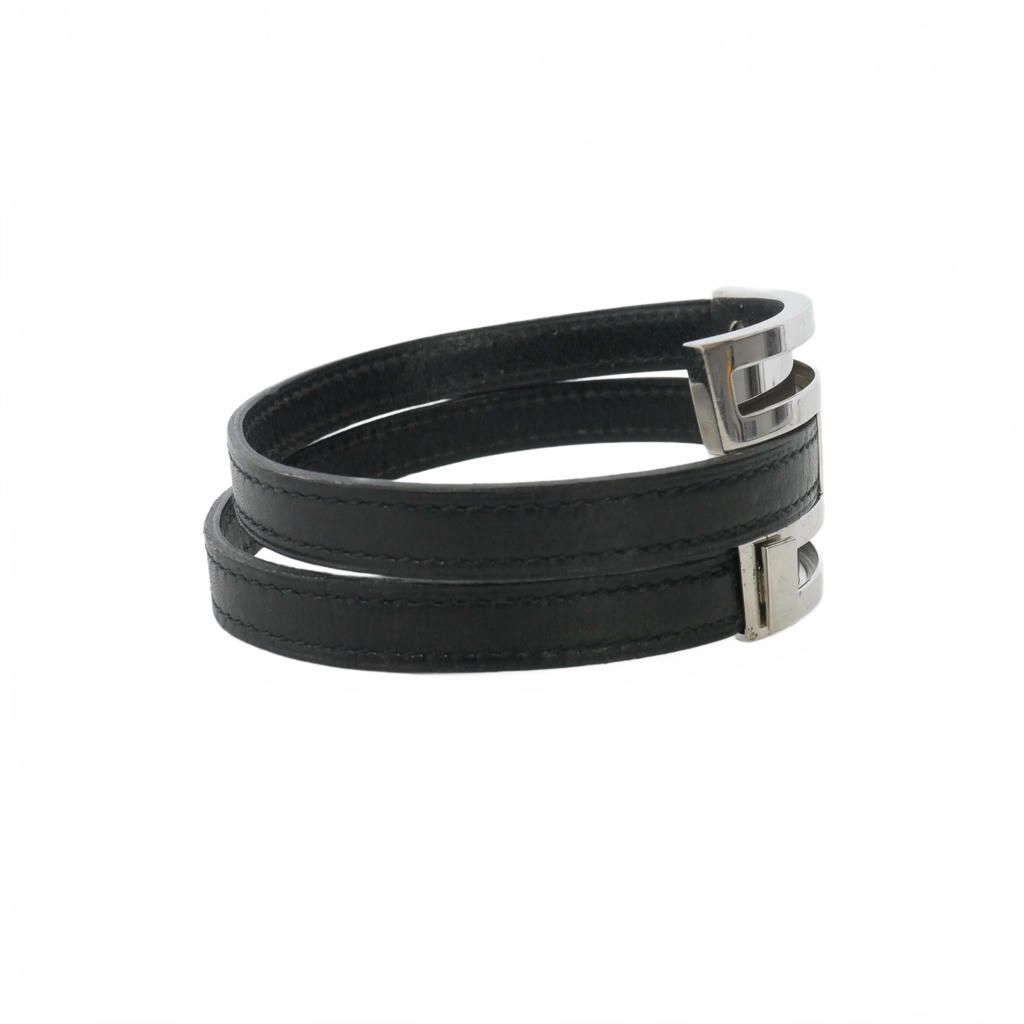 Hermes Leather Bangle Bracelet Black Silver — view 4