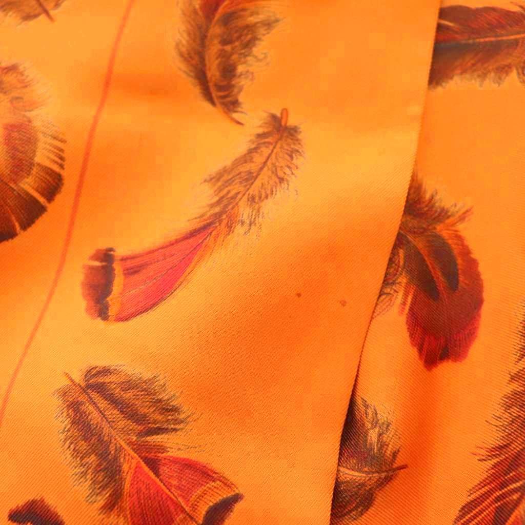 Hermes Reversible Scarf Lightweight Silk Feather Pattern Orange Brown — view 6