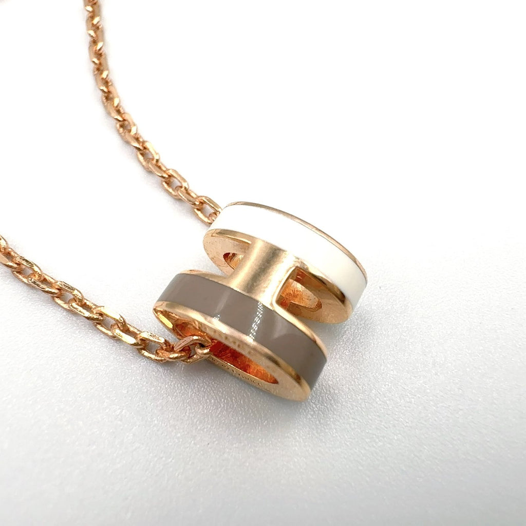 Hermes Pop Mini Cover le Metal Enamel Gray Beige Pink Gold White Necklace — view 9