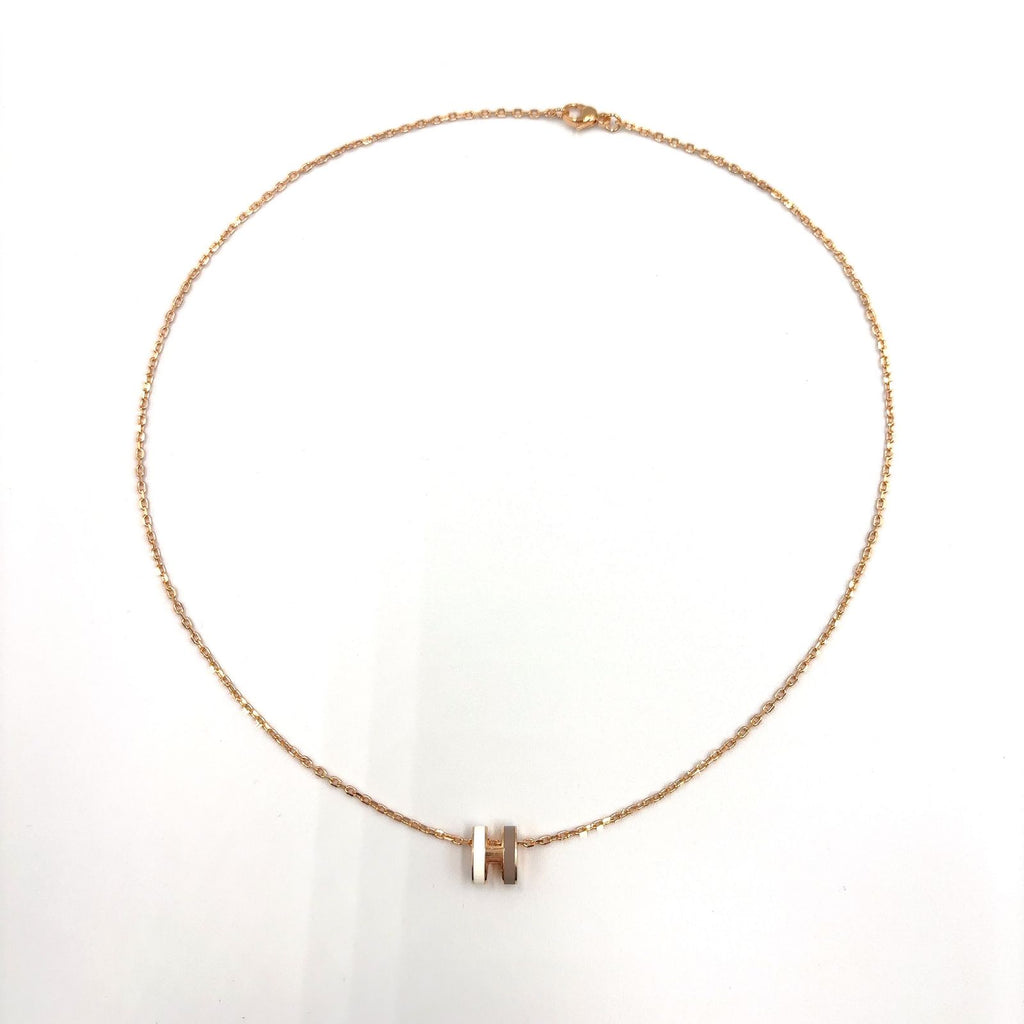 Hermes Pop Mini Cover le Metal Enamel Gray Beige Pink Gold White Necklace — view 3