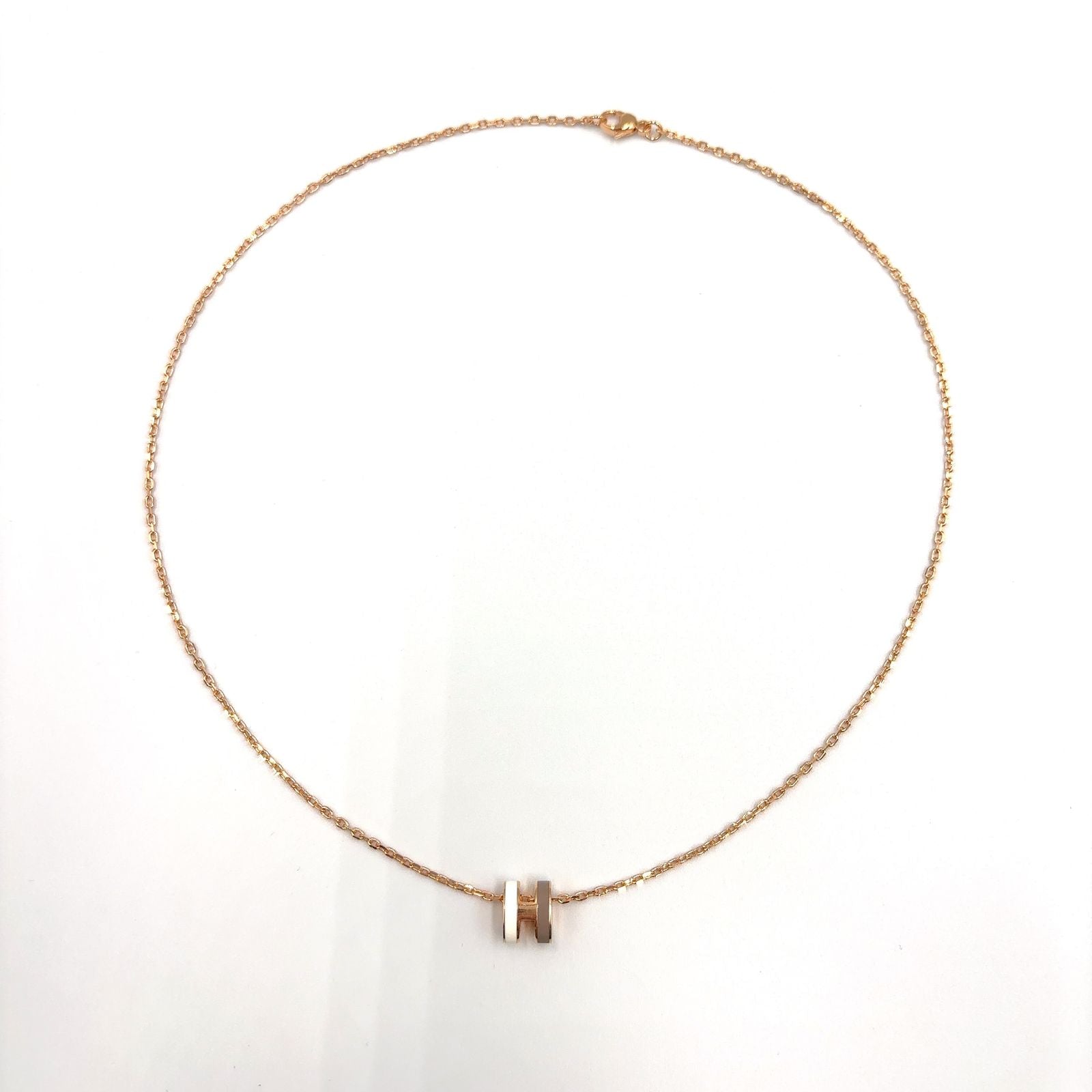 Hermes Pop Mini Cover le Metal Enamel Gray Beige Pink Gold White Necklace — view 3