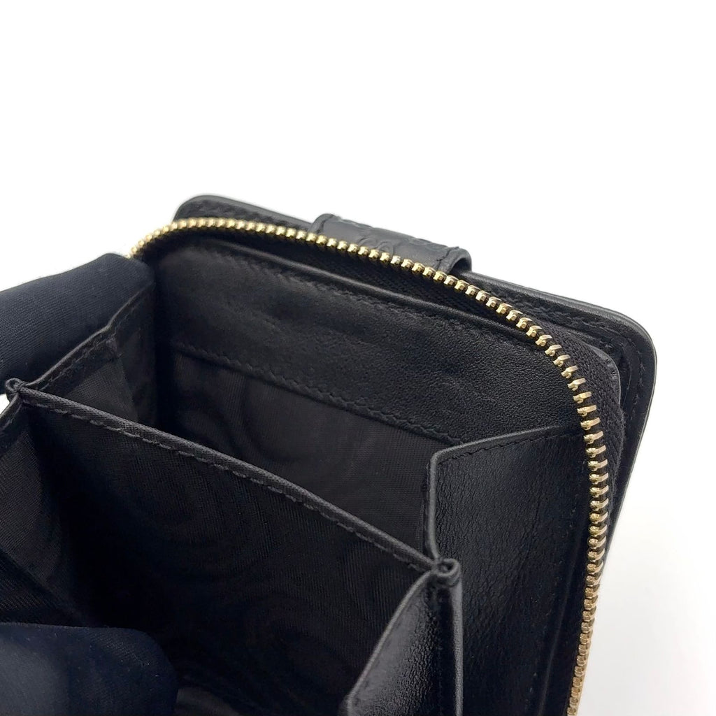Gucci Micro GG Guccissima Bifold Leather Black Wallet Gold — view 7
