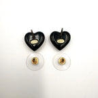 Chanel Heart CC Logo Faux Pearl Resin Black Beige White Earrings Gold — view 7