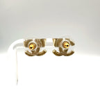 Chanel CC Logo Color Stone Clear Gold Earrings — view 3