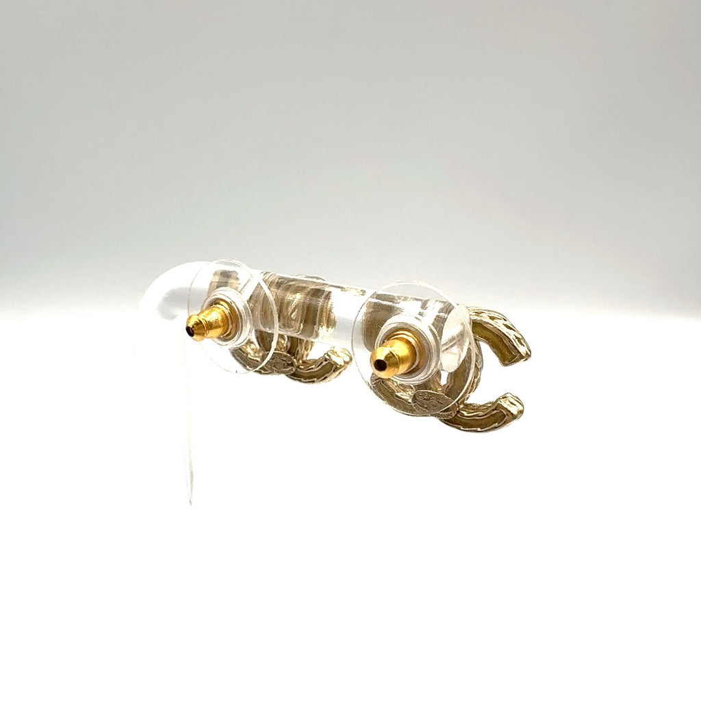 Chanel CC Logo Color Stone Clear Gold Earrings — view 4