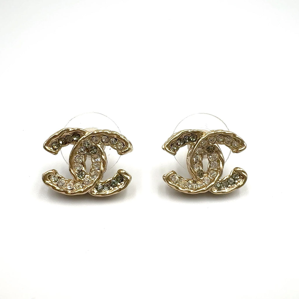 Chanel CC Logo Color Stone Clear Gold Earrings — view 6