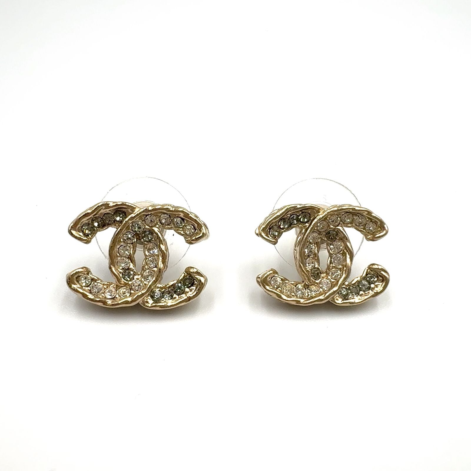 Chanel CC Logo Color Stone Clear Gold Earrings — view 6