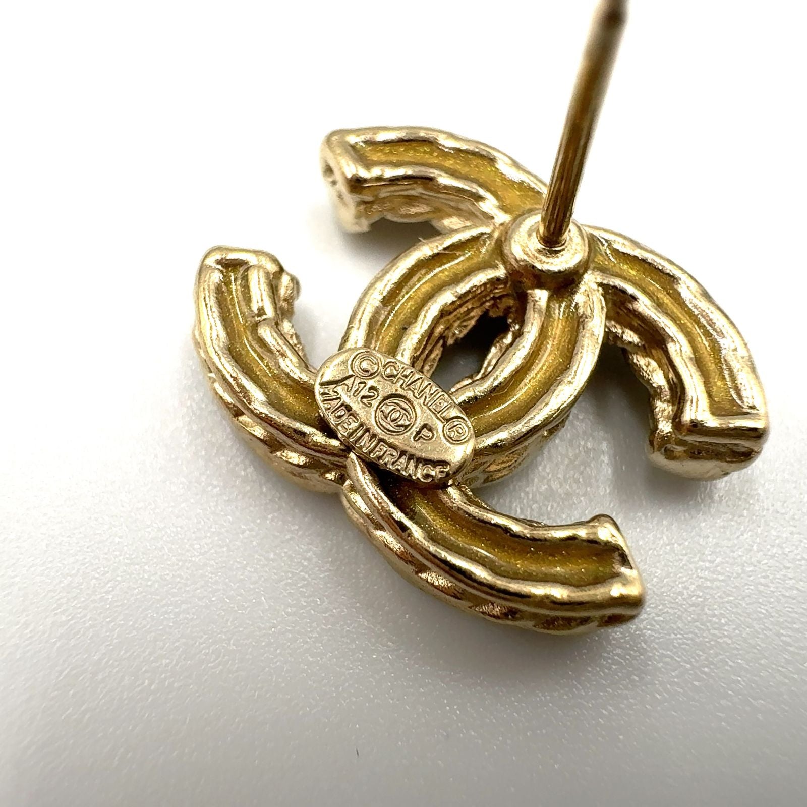 Chanel CC Logo Color Stone Clear Gold Earrings — view 5