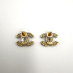 Chanel CC Logo Color Stone Clear Gold Earrings — view 7