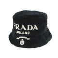 Prada Hat Logo Embroidery Bucket Hat Polyester S Hat Black