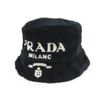 Prada Hat Logo Embroidery Bucket Hat Polyester S Hat Black