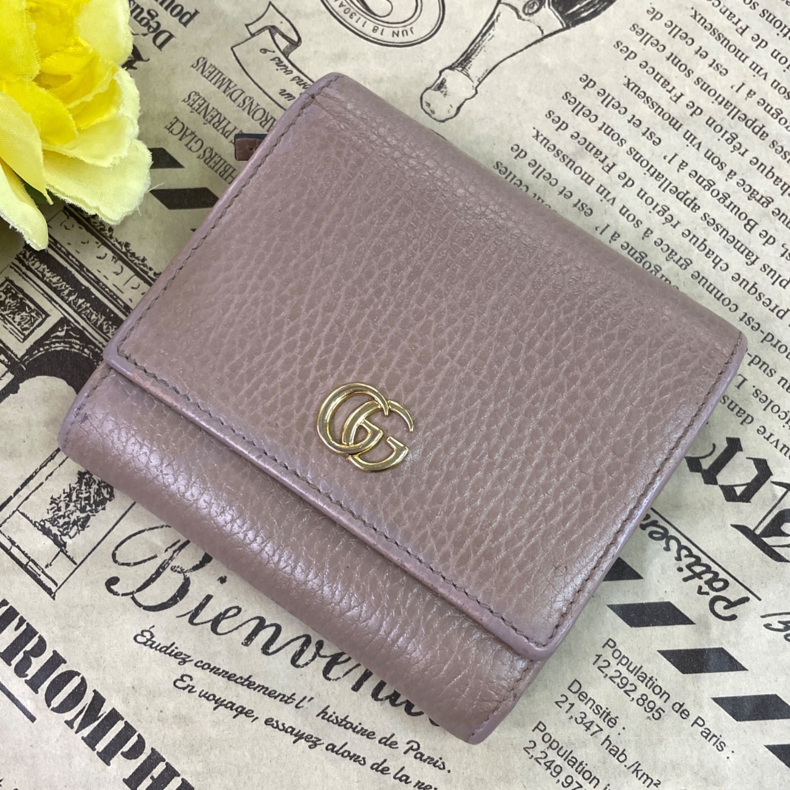 Gucci Fold Wallet Compact Leather GG Marmont Gray — view 2