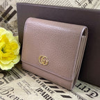 Gucci Fold Wallet Compact Leather GG Marmont Gray