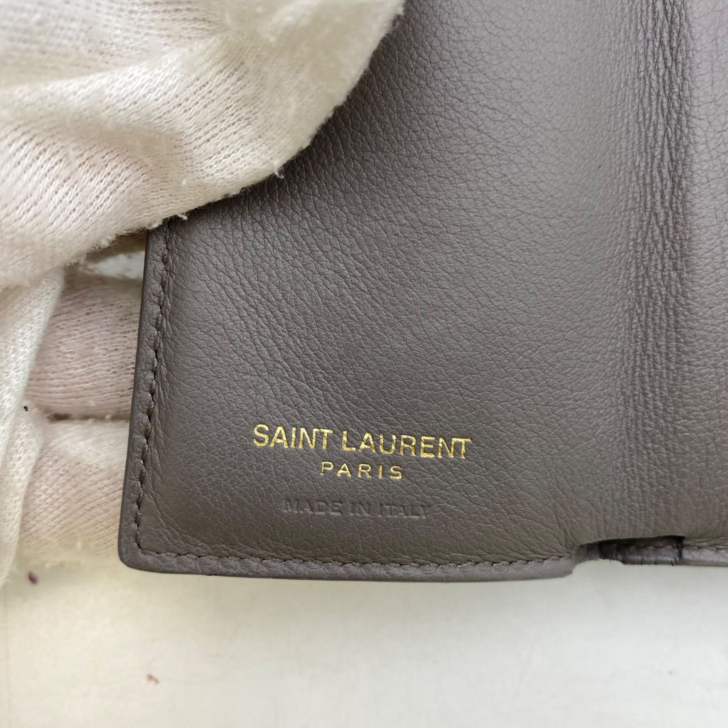 Saint Laurent Trifold Wallet Compact YSL Leather Gray — view 7