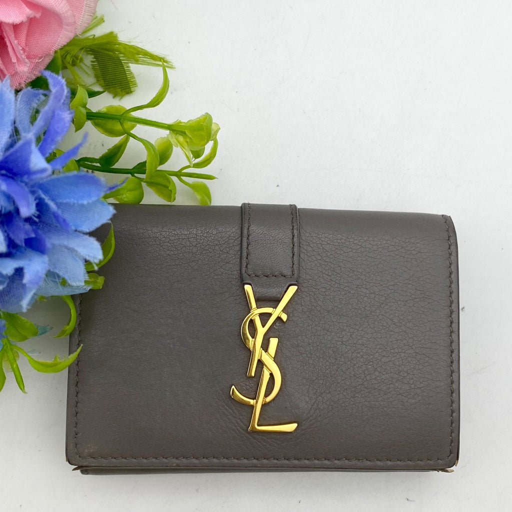 Saint Laurent Trifold Wallet Compact YSL Leather Gray — view 2