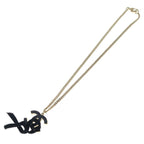 Chanel CC Logo Ribbon Necklace Pendant Chain Gold Black Metal — view 2