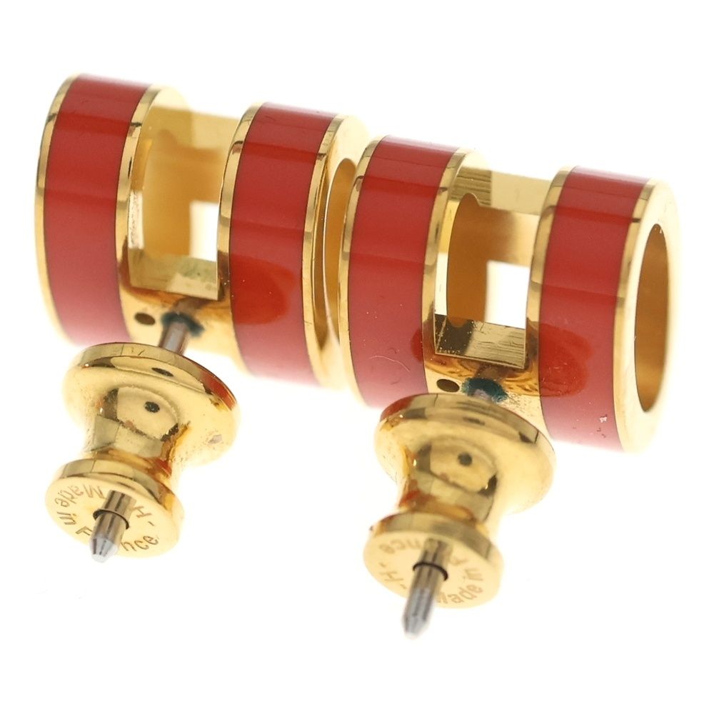 Hermes Pop Logo Earrings Gold Red — view 2