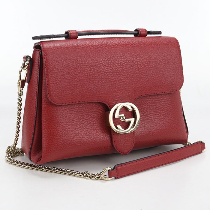 Gucci Chain Interlocking Crossbody Shoulder Bag Leather