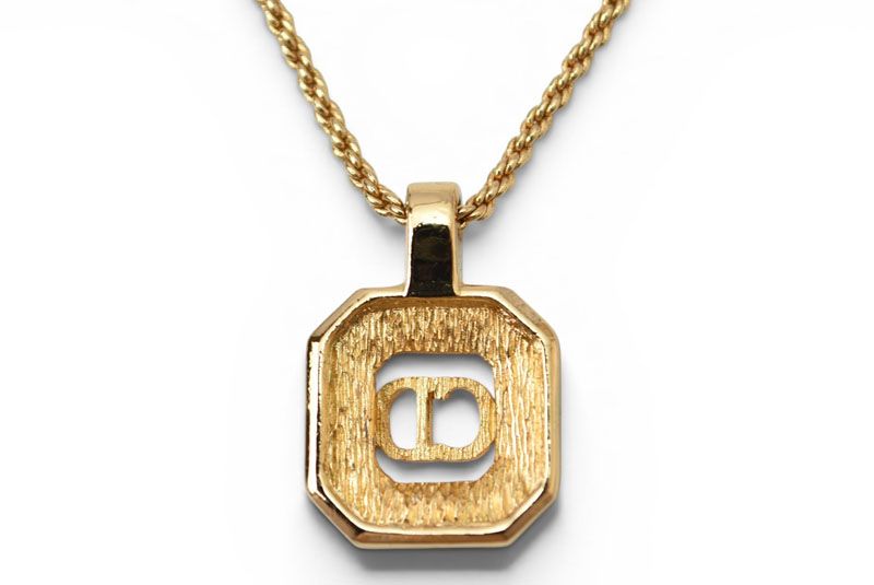 Dior Necklace Choka Vintage Rhinestone CD Logo Gold Black — view 3