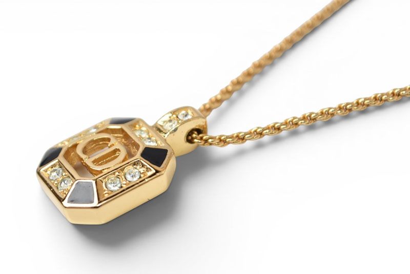 Dior Necklace Choka Vintage Rhinestone CD Logo Gold Black — view 2