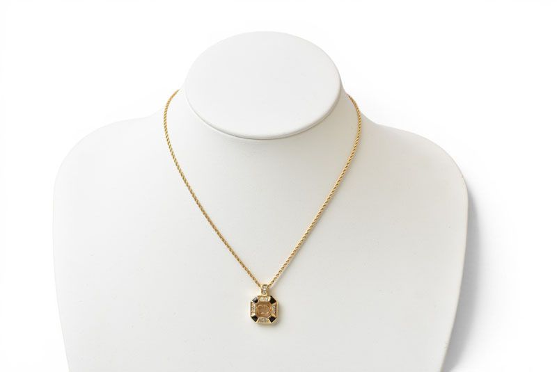 Dior Necklace Choka Vintage Rhinestone CD Logo Gold Black — view 5