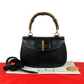 Gucci Vintage Bamboo Leather 2-Way Shoulder Bag Black
