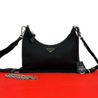 Prada Re Edition Re-Nylon Saffiano Leather Shoulder Bag Semi Black
