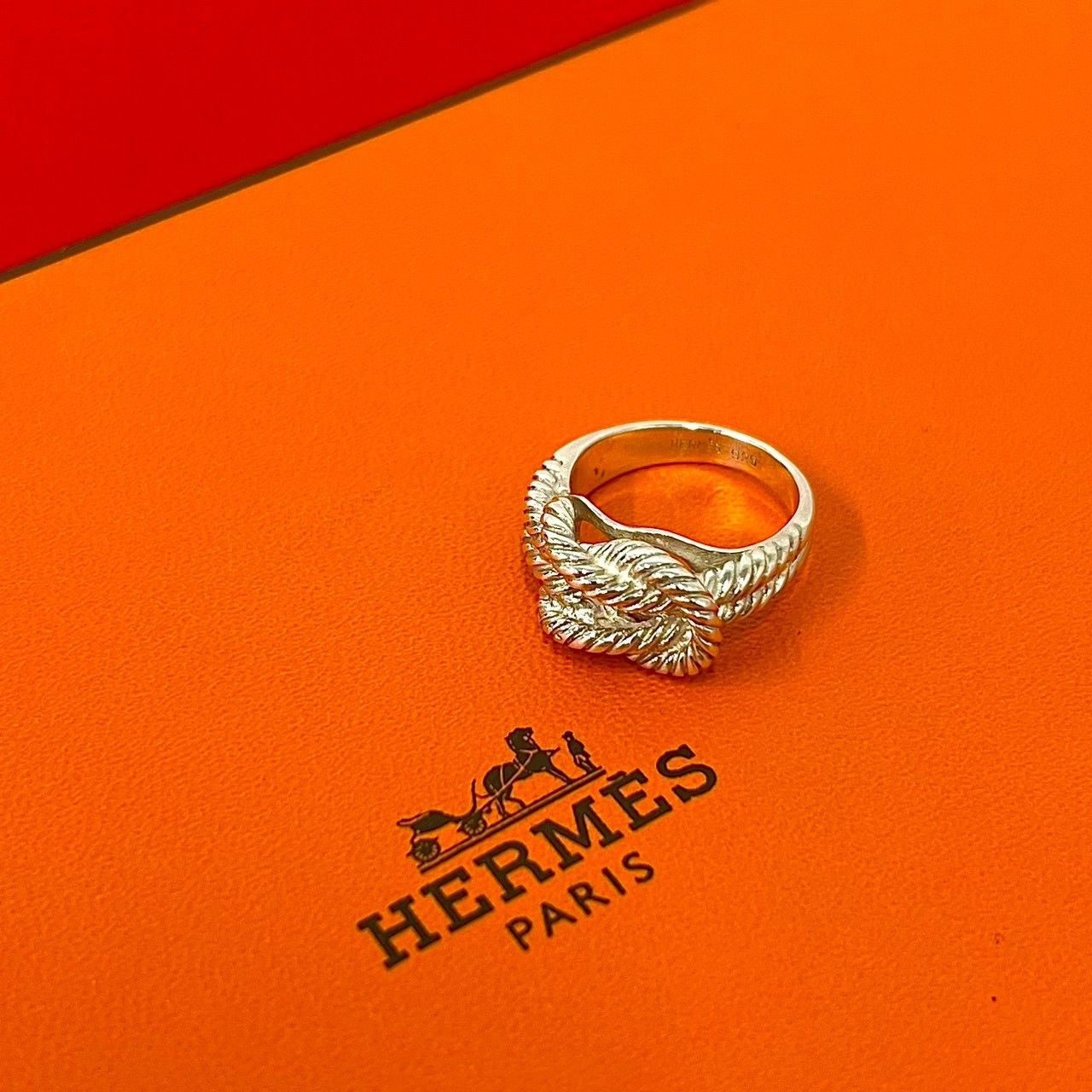 Hermes O-Dienne Twist Loop 925 Sterling Silver Ring