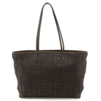 Fendi Zucca Pattern Braided Tote Shoulder Leather Dark Brown