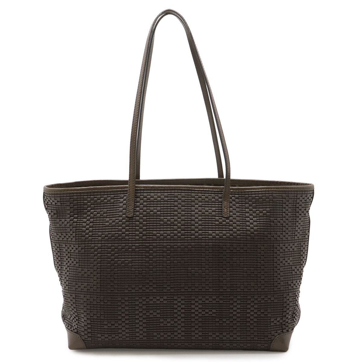 Fendi Zucca Pattern Braided Tote Shoulder Leather Dark Brown