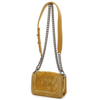 Chanel Quilted CC Logo Chain Shoulder Bag Pochette Velvet Leather Yellow Silver — view 2