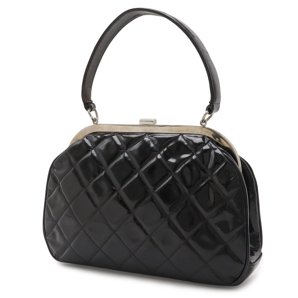 Chanel Quilted CC Logo Handbag One Handle Kiss Lock Enamel Black Silver — view 2