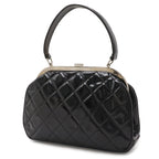 Chanel Quilted CC Logo Handbag One Handle Kiss Lock Enamel Black Silver — view 2