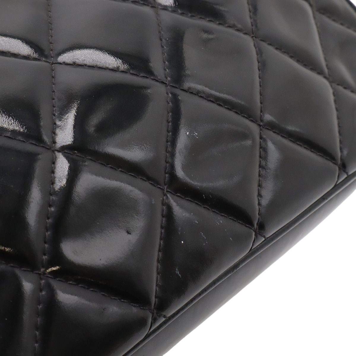 Chanel Quilted CC Logo Handbag One Handle Kiss Lock Enamel Black Silver — view 5