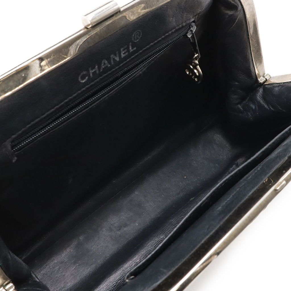 Chanel Quilted CC Logo Handbag One Handle Kiss Lock Enamel Black Silver — view 7