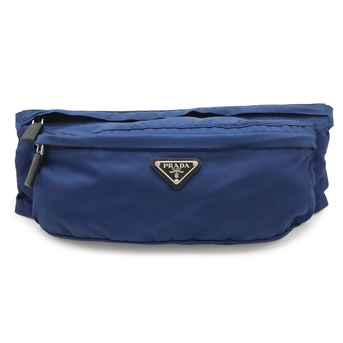 Prada Triangle Logo Belt Bag Waist Pouch Hip Nylon Blue Black Silver